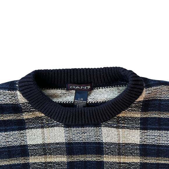 Vintage Gant Sweater Mens L Cozy Fall Knit Grandpa Plaid Knit Y2K 90s Retro - Picture 3 of 11